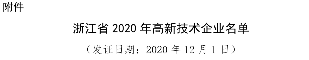 我司通过浙江省2020年“国家高新技术企业”备案认定